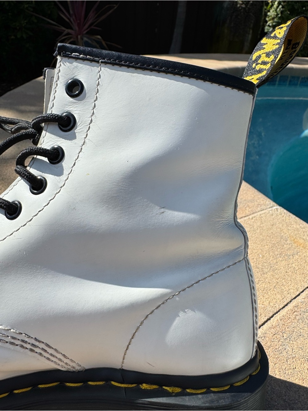Dr. Martens White Leather Lace-Up Boots with Black Accents - Picture 10 of 15